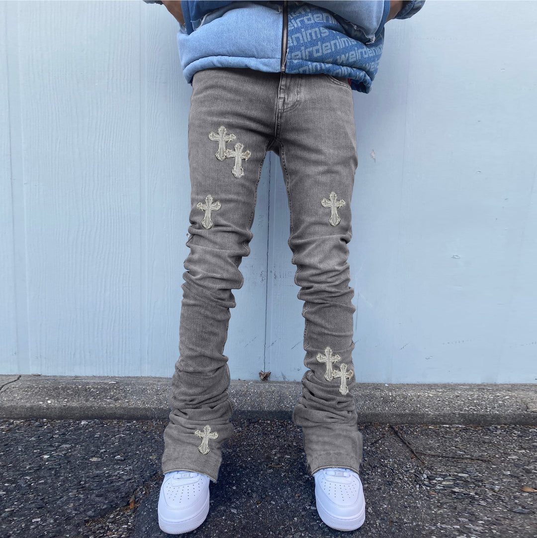Cross Embroidery Vintage Wash Lounge Jeans