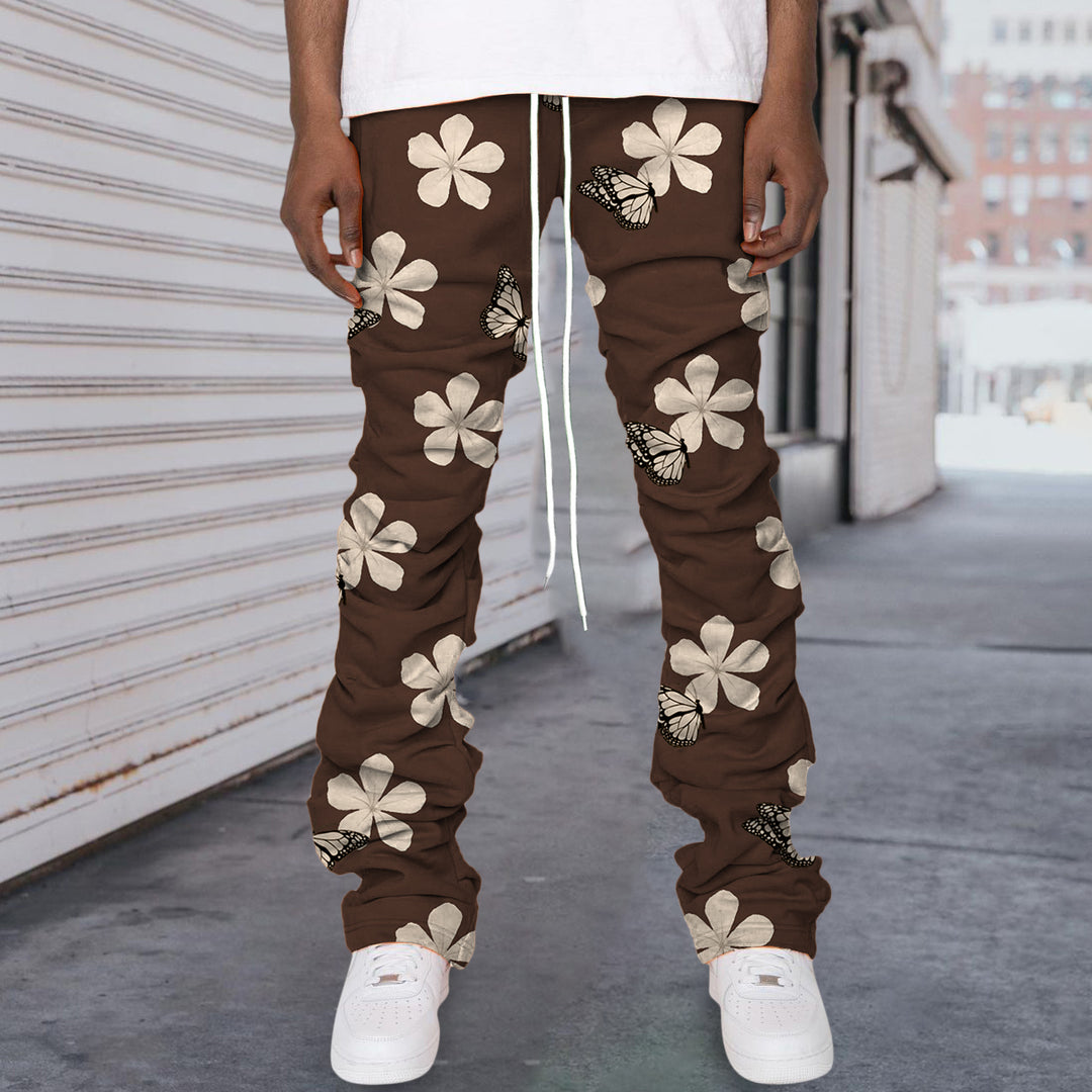 Vintage Hip Hop Butterfly Print Stacked Trousers