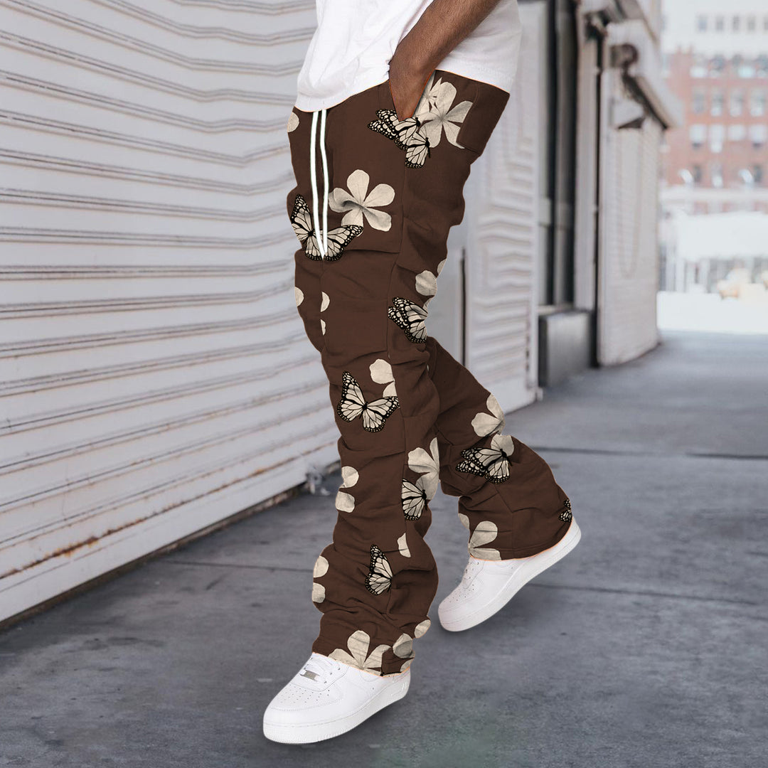Vintage Hip Hop Butterfly Print Stacked Trousers
